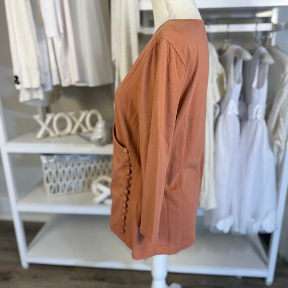 Soft Surroundings Women's Size L Clay Faux Wrap Top w/ Side Button Detail #3420 - Picture 2 of 9